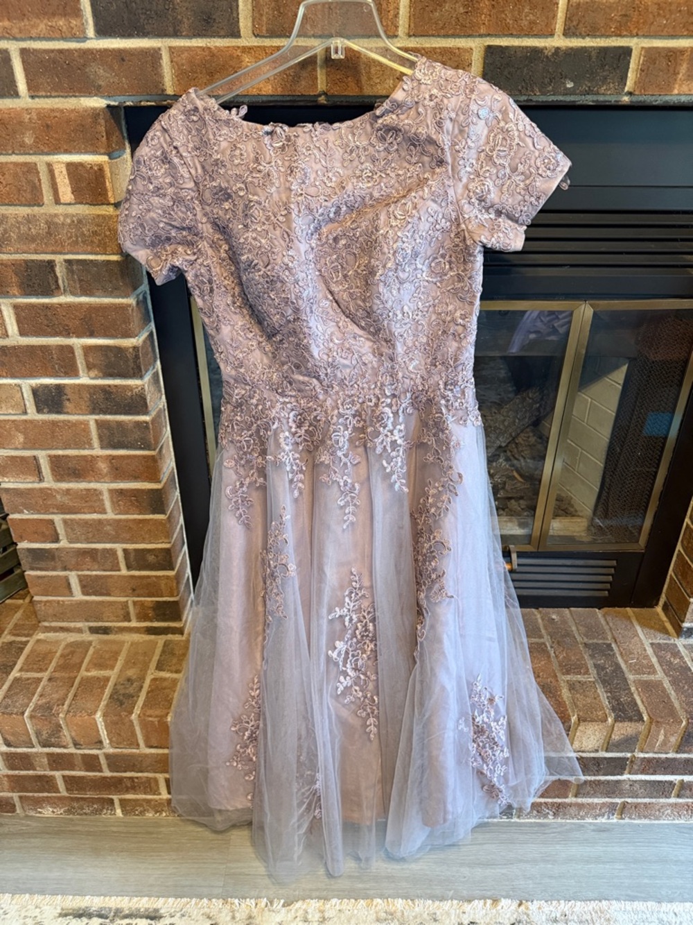 Lace & Tulle Embroidered Dress in Mauve